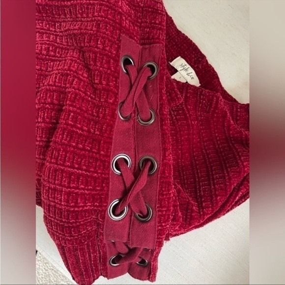 Style&co Red V-Neck Lace Up Sweater, L - Picture 6 of 10